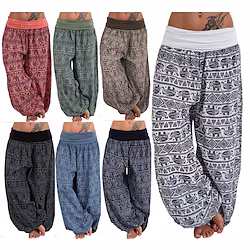 Women's Harem Pants Wide Leg Fold Over Waist Palazzo Bohemia Zumba Belly Dance Yoga Bloomers Bottoms Elephant Hippie Boho Navy ArmyGreen White Plus Size Sports Activewear Lightinthebox