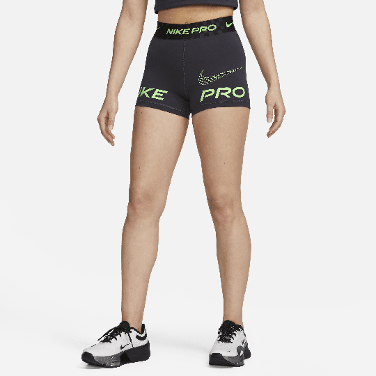 Nike Pro Dri-FIT Women's Mid-Rise 8cm (approx.) Graphic Training Shorts - Grey - 50% Recycled Polyester