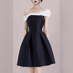 A-Line Homecoming Dresses Color Block Dress Party Wear Short / Mini Sleeveless Off Shoulder Satin with Pleats 2023 Lightinthebox