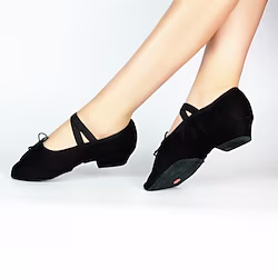 Women's Ballet Shoes Split Sole Bowknot Chunky Heel Gore Elastic Band Slip-on Black Red Pink Lightinthebox