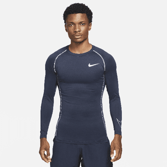 Nike Pro Dri-FIT Men's Tight-Fit Long-Sleeve Top - Blue - 50% Recycled Polyester