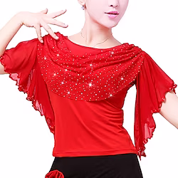 Latin Dance Ballroom Dance Top Ruffles Pure Color Women's Performance Training Short Sleeve Polyester Lightinthebox