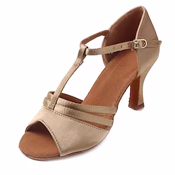 Women's Latin Shoes Dance Shoes Performance Practice ChaCha Satin Basic Professional Softer Insole Solid Color Cuban Heel Open Toe Buckle Adults' Dark Brown Black Beige Lightinthebox