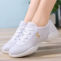 Women's Dance Sneakers Hip Hop Performance Practice Breaking/ Square Dance Outdoor Flat Flat Heel Lace-up White Black Lightinthebox