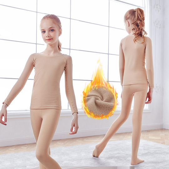 Girls Thermal Fleeced Underwear Set Winter Velvet Tops&Tights Clothing Set Kids Children Nude Leotards Sports Tracksuit