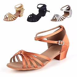 Women's Latin Shoes Dance Shoes Performance Indoor Satin Basic Heel Thick Heel Silver Black Gold Lightinthebox