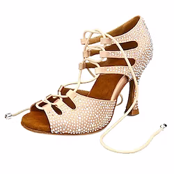 Women's Latin Shoes Party Training Performance Glitter Crystal Sequined Jeweled Heel Sparkling Glitter Crystal / Rhinestone Flared Heel Lace-up Black Almond / Satin Lightinthebox