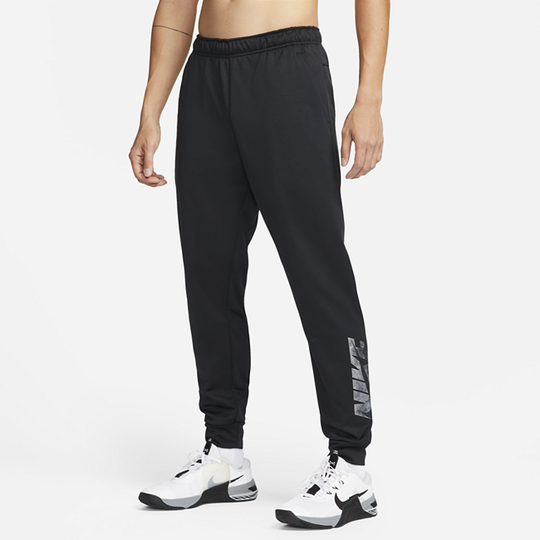 Nike Therma-FIT Men's Tapered Swoosh Graphic Fitness Trousers - Black