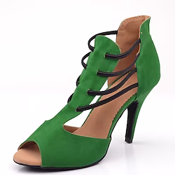 Women's Latin Shoes Dance Shoes Stage Indoor Performance Velvet Heel Splicing Customized Heel Peep Toe Slip-on Adults' Green / Black Lightinthebox