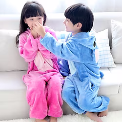 Kid's Kigurumi Pajamas Anime Blue Monster Patchwork Onesie Pajamas Coral fleece Cosplay For Boys and Girls Christmas Animal Sleepwear Cartoon Festival / Holiday Costumes Lightinthebox