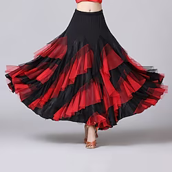 Ballroom Dance Skirts Cascading Ruffles Split Joint Women's Training Performance Natural Mesh Chiffon Milk Fiber Lightinthebox