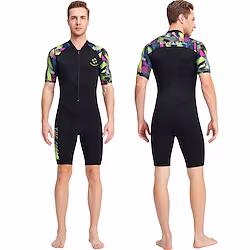 DiveSail Men's Shorty Wetsuit 1.5mm SCR Neoprene Diving Suit Thermal Warm UV Sun Protection Micro-elastic Short Sleeve Back Zip - Swimming Diving Surfing Water Sports Printed Summer Spring Lightinthebox