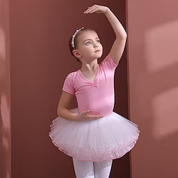 Kids' Dancewear Ballet Leotard / Onesie Bowknot Pure Color Splicing Girls' Performance Training Short Sleeve High Cotton Blend Tulle Lightinthebox