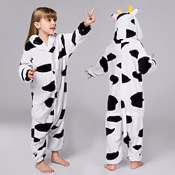 Kid's Kigurumi Pajamas Nightwear Camouflage Milk Cow Animal Animal Onesie Pajamas Flannel Toison Cosplay For Boys and Girls Halloween Animal Sleepwear Cartoon Festival / Holiday Costumes / Hand wash Lightinthebox