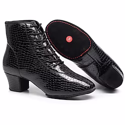SUN LISA Women's Jazz Shoes Dance Shoes Prom Practice Boots Half Leather Sole Thick Heel Closed Toe Lace-up Adults' Black Lightinthebox