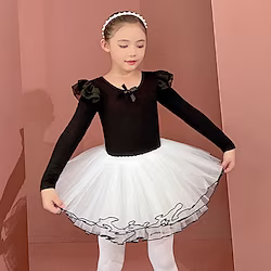 Kids' Dancewear Ballet Skirts Bowknot Ruffles Pure Color Girls' Performance Training Long Sleeve High Cotton Blend Tulle Lightinthebox