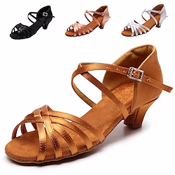 Women's Latin Shoes Salsa Shoes Performance Party Practice Heel Thick Heel Buckle Cross Strap Dark Brown Black White Lightinthebox