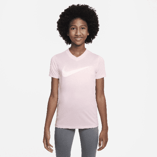 Nike Dri-FIT Legend Older Kids' (Girls') V-Neck Training T-Shirt - Pink - 50% Recycled Polyester