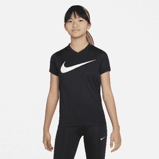 Nike Dri-FIT Legend Older Kids' (Girls') V-Neck Training T-Shirt - Black - 50% Recycled Polyester