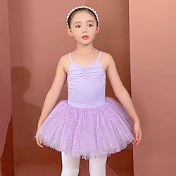 Kids' Dancewear Ballet Skirts Hollow-out Pure Color Splicing Girls' Performance Training Sleeveless High Cotton Blend Tulle Lightinthebox