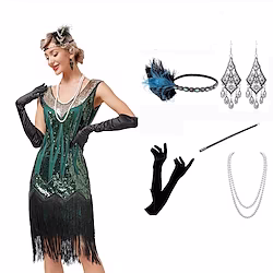 The Great Gatsby Roaring 20s Vintage Inspired The Great Gatsby Flapper Dress Dress Party Costume Women's Sequins Tassel Fringe Costume Vintage Cosplay Halloween Dress Party / Cocktail Sleeveless Lightinthebox