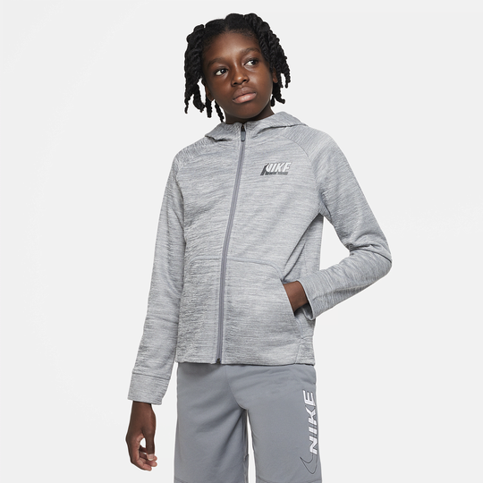 Nike Therma-FIT Older Kids' (Boys) Full-Zip Training Hoodie - Grey - 50% Recycled Polyester