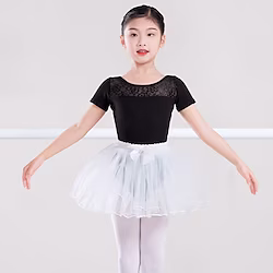 Kids' Dancewear Ballet Skirts Lace Pure Color Splicing Girls' Performance Training Short Sleeve High Cotton Blend Lightinthebox