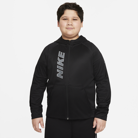 Nike Therma-FIT Older Kids' (Boys) Graphic Full-Zip Training Hoodie (Extended Size) - Black