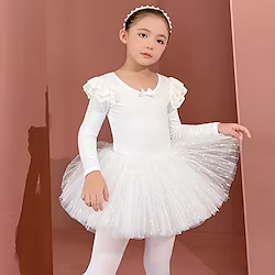Kids' Dancewear Ballet Skirts Bowknot Ruffles Pure Color Girls' Training Performance Long Sleeve High Cotton Blend Tulle Lightinthebox