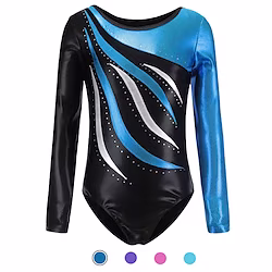Gymnastics Leotards Women's Girls' Bodysuit Leotard Spandex High Elasticity Breathable Handmade Sparkly Long Sleeve Training Competition Dance Rhythmic Gymnastics Artistic Gymnastics Blue Purple Lightinthebox