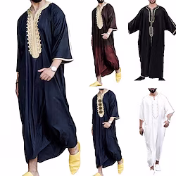 Arabian Muslim Adults Men's Religious Saudi Arabic Robe Thobe / Jubba For Polyester Ramadan Leotard / Onesie Lightinthebox