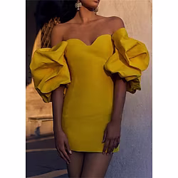 Sheath / Column Homecoming Dresses Celebrity Style Dress Party Wear Short / Mini Short Sleeve Off Shoulder Satin with Ruffles 2023 Lightinthebox