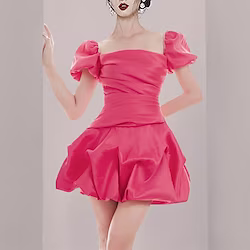 A-Line Homecoming Dresses Princess Dress Party Wear Short / Mini Short Sleeve Square Neck Satin with Ruched 2023 Lightinthebox