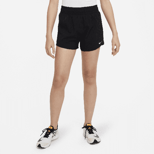 Nike One Older Kids' (Girls') Dri-FIT High-Waisted Woven Training Shorts - 1 - 50% Recycled Polyester - Black