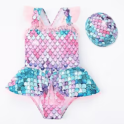 The Little Mermaid Ariel Mermaid Swimwear Bikini Swimsuits Girls' Movie Cosplay Active Sweet Pink Leotard / Onesie Hat Polyester Lightinthebox