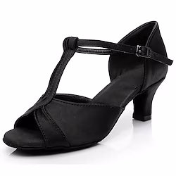 Women's Latin Shoes Dance Shoes Indoor Performance Practice Satin Basic Heel Glitter Cuban Heel Open Toe Buckle T-Strap Black Fuchsia Silver Lightinthebox