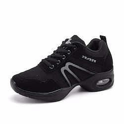 Women's Dance Sneakers Dance Shoes Practice Breaking HipHop Sneaker Flat Heel Round Toe Lace-up Teenager Adults' Black / Silver Black / Red / Girls' Lightinthebox