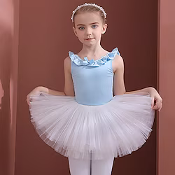 Kids' Dancewear Ballet Skirts Bowknot Pure Color Ruffle Girls' Performance Training Sleeveless High Cotton Blend Mesh Lightinthebox
