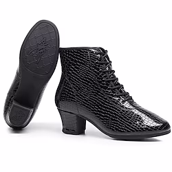 SUN LISA Women's Jazz Shoes Dance Shoes Prom Practice Boots Full Rubber Sole Thick Heel Closed Toe Lace-up Adults' Black Lightinthebox