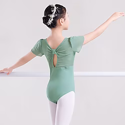Kids' Dancewear Ballet Leotard / Onesie Hollow-out Pure Color Splicing Girls' Performance Training Short Sleeve High Cotton Blend Lightinthebox