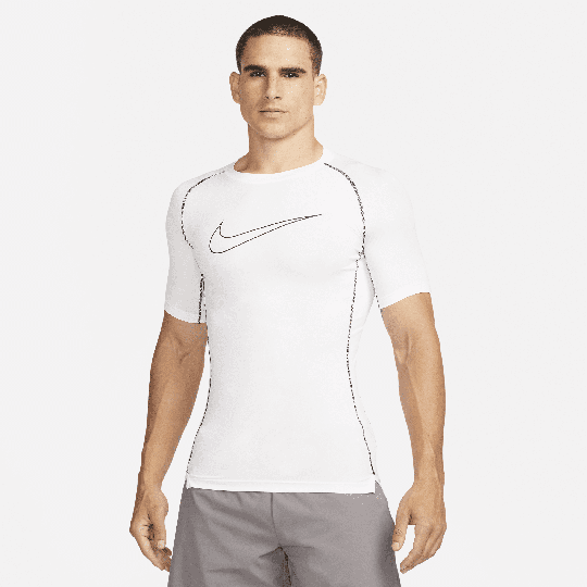 Nike Pro Dri-FIT Men's Tight-Fit Short-Sleeve Top - White - 50% Recycled Polyester
