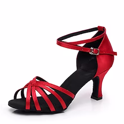 Women's Latin Shoes Ballroom Shoes Salsa Shoes Line Dance Indoor Practice Professional Satin Basic Heel Solid Color Customized Heel Buckle Cross Strap Almond Red Black Lightinthebox