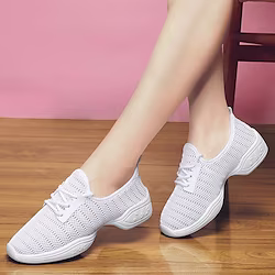 Women's Dance Sneakers Professional Breaking HipHop Flat Split Sole Practice Mesh Flat Heel Lace-up White Black Lightinthebox