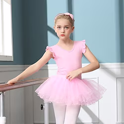 Kids' Dancewear Ballet Skirts Pure Color Splicing Tulle Girls' Training Performance Cap Sleeve High Cotton Blend Tulle Lightinthebox