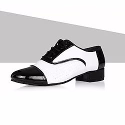 Men's Latin Shoes Ballroom Shoes Modern Shoes ShoesFor Men Professional Ballroom Dance Waltz Leatherette Loafers Party /Prom Fashion Splicing Thick Heel Closed Toe Lace-up Adults' Black / White Lightinthebox