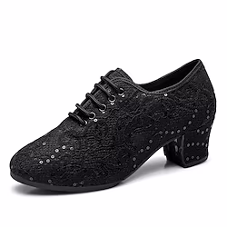 Women's Latin Shoes Practice Trainning Dance Shoes Stage Performance Outdoor Heel Thick Heel Lace-up White Black Lightinthebox