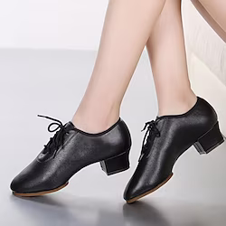 Women's Latin Shoes Practice Trainning Dance Shoes Line Dance Performance Training Stage Heel Low Heel Thick Heel Lace-up Black Red Lightinthebox