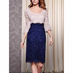 Sheath / Column Mother of the Bride Dress Formal Wedding Guest Elegant Petite Scoop Neck Short / Mini Lace 3/4 Length Sleeve with Color Block 2023 Lightinthebox
