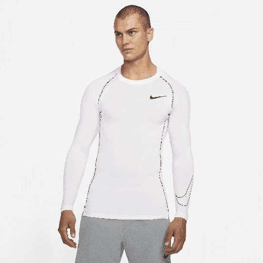 Nike Pro Dri-FIT Men's Tight-Fit Long-Sleeve Top - White - 50% Recycled Polyester
