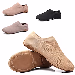 Women's Jazz Shoes Dance Shoes Practice Professional Split Sole Flat Heel Round Toe Loafer Slip-on Adults' Children's Black Dark Gray Camel Lightinthebox